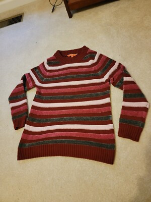 Modcloth Size S Chenille Burgundy Pink Striped Crew Neck Sweater  | eBay | eBay US