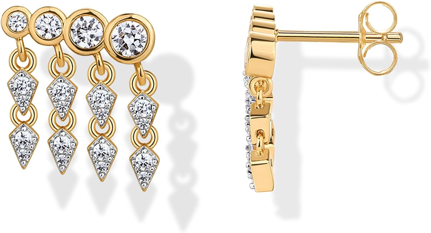 PAVOI 14K Gold Plated Drop Dangle CZ Crawler Stud Earrings for Women | Amazon (US)
