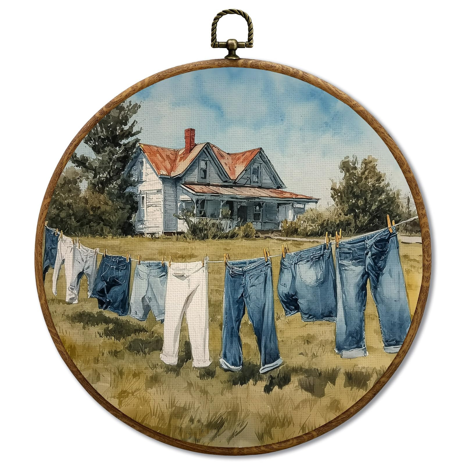 JUIOEIU Vintage Rustic Farmhouse Round Wall Decor, Country Laundry Day Framed Canvas Prints, Retr... | Amazon (US)