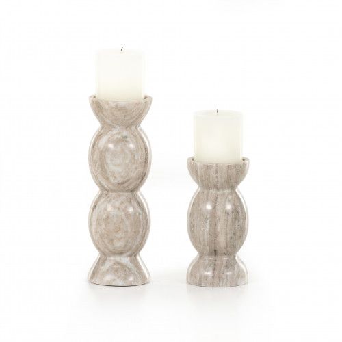 Four Hands Kivu Pillar Candle Holder, Set of Two Grey | Gracious Style