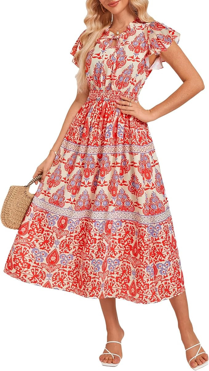 GRACE KARIN Women's Floral Boho Dress Hawaiian Dresse Short Sleeve V Neck Summer Beach Wedding Gu... | Amazon (US)