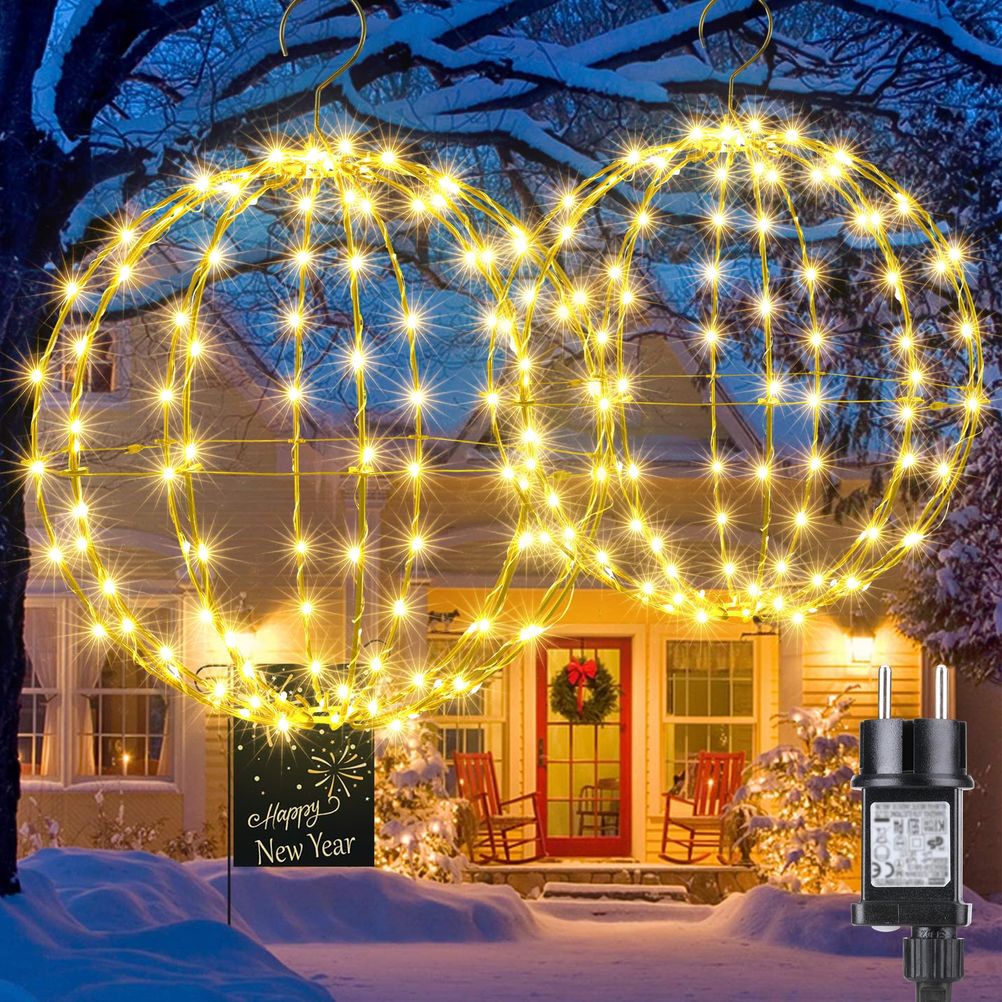 Joomer Weihnachtsbeleuchtung Außen Hängende LED Kugel Lichter Strom Leuchtkugel 33cm 144 LED un... | Amazon (DE)