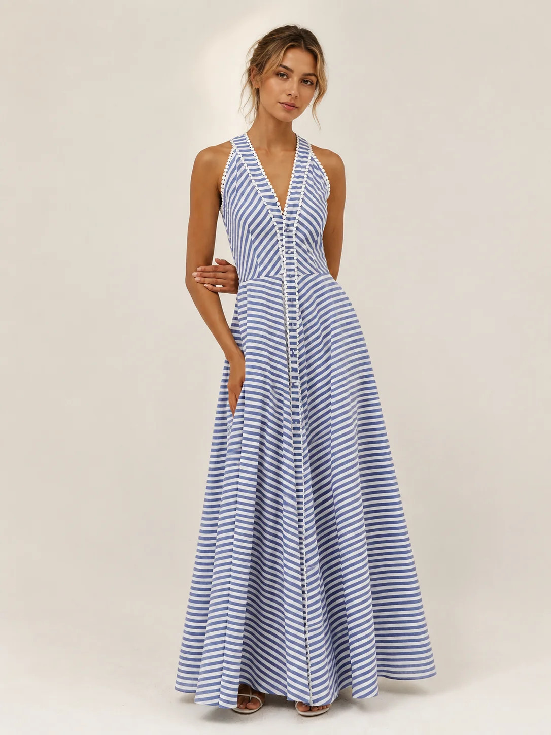 Striped Halter Maxi Dress | Commense