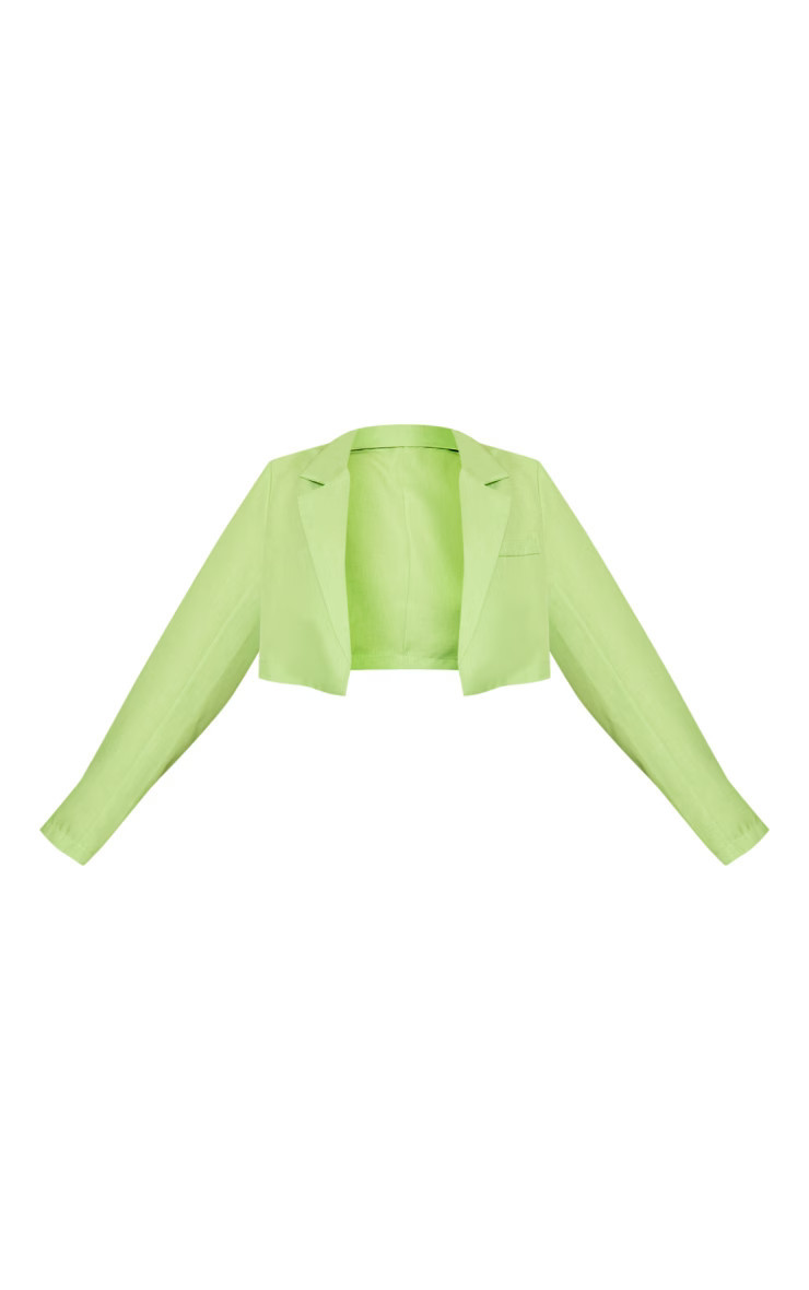 Lime Textured Cropped Blazer | PrettyLittleThing US