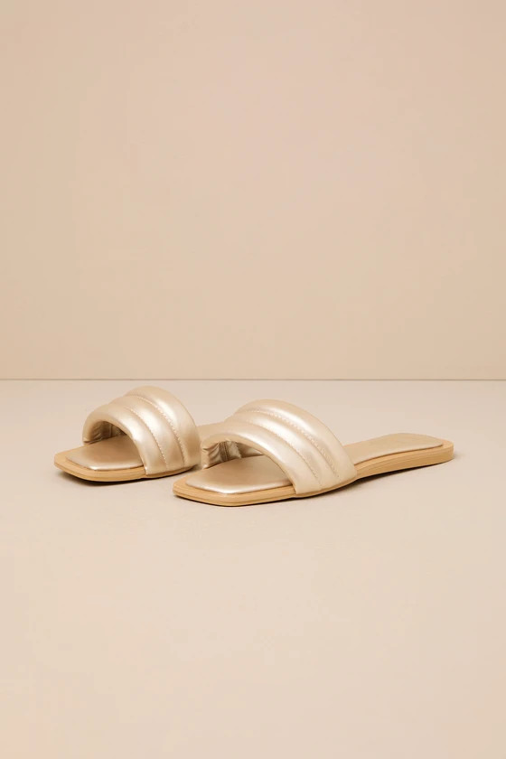 Ameeria Champagne Flat Slide Sandals | Lulus