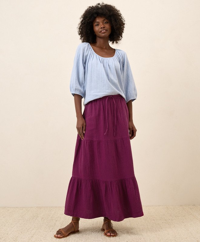 Women’s Coastal Double Gauze Tiered Maxi Skirt made with Organic Cotton | Pact | Pact Apparel