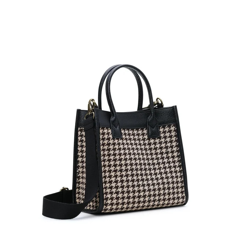 Time and Tru Women's Houndstooth Mini Tote Bag with Removable Strap, Houndstooth | Walmart (US)