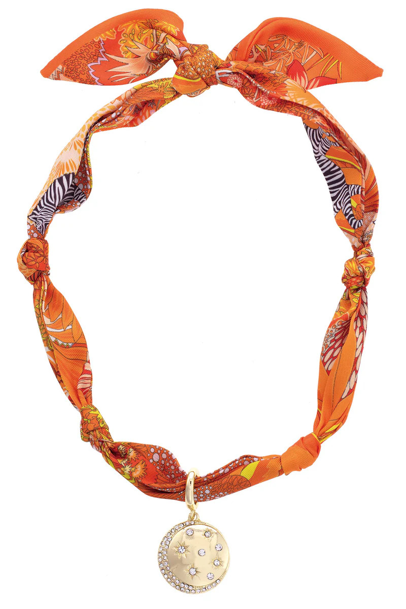 Phoenix Celestial Coin Scarf Necklace in Orange/Yellow | CANVAS