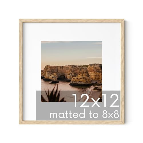 HAUS AND HUES Beige Oak Wood 12x12 Picture Frame Matted to 8x8 - Modern Square Frame with Plexiglass, Lightweight Wall Frame for Photos and Prints (12x12 in, Beige, Set of 1) | Amazon (US)
