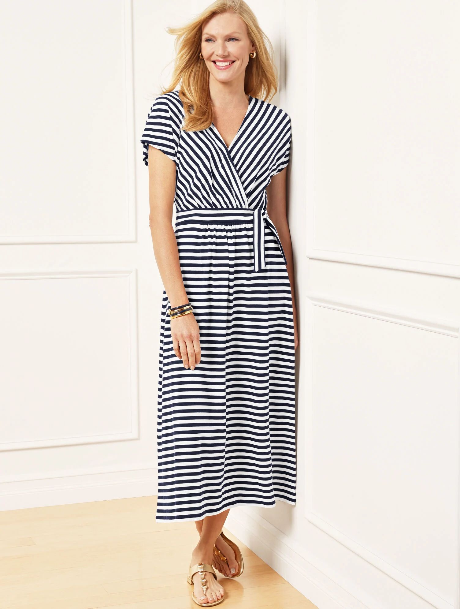 Jersey Wrap Midi Dress - Pansy Stripe | Talbots