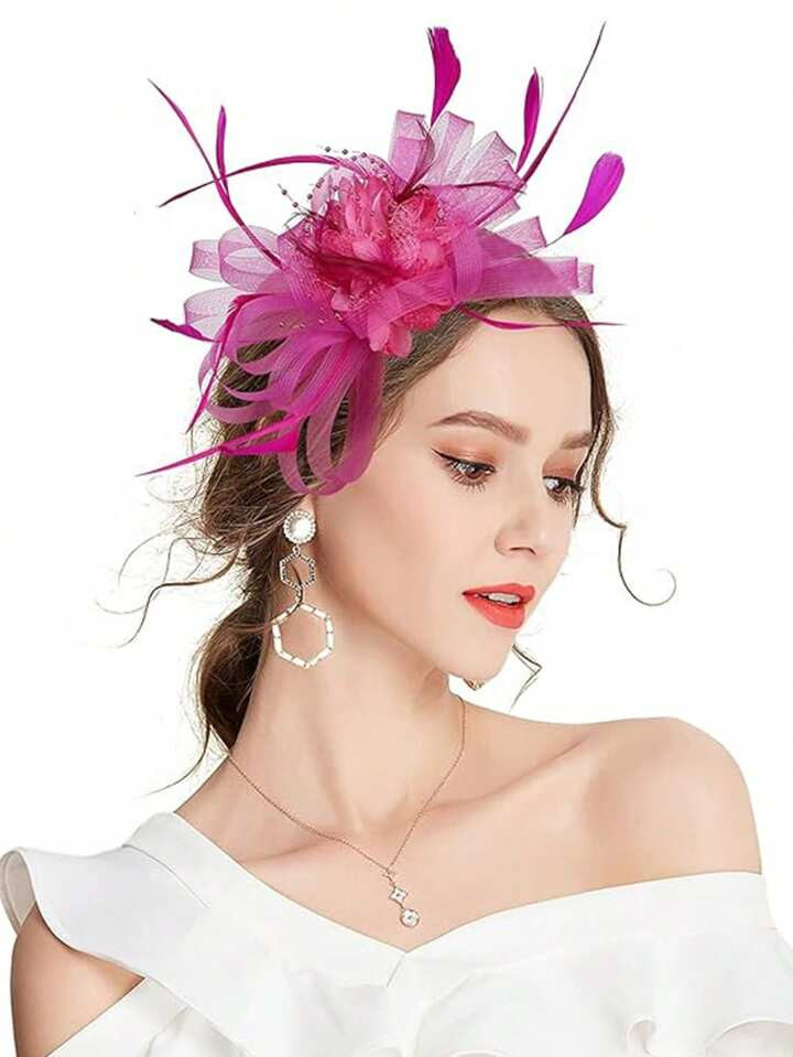 1pc White Fascinator Hats For Women, Suitable For Tea Party, Horse Racing, Birthday Party, Beach Party, Family Gathering, Daily Wear, Dual-Use Hair Clip & Hair Band Valentines | SHEIN
