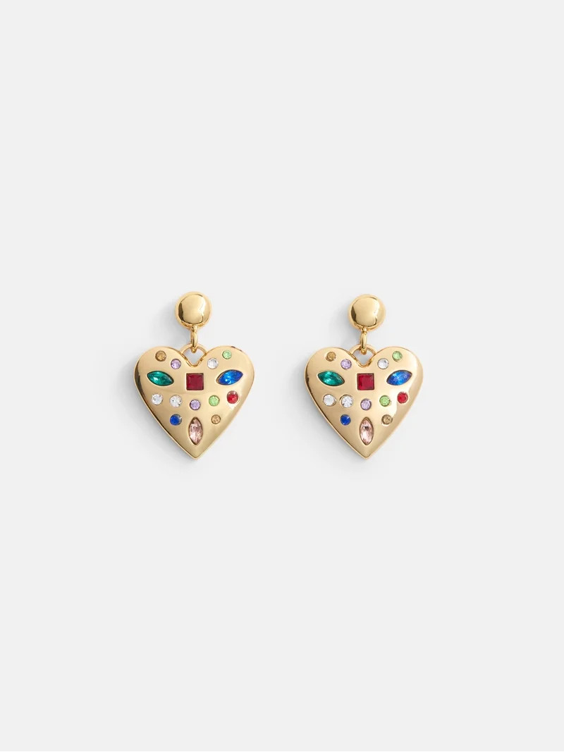 Free Assembly Women's Faceted Bead Goldtone Heart Earrings | Walmart (US)