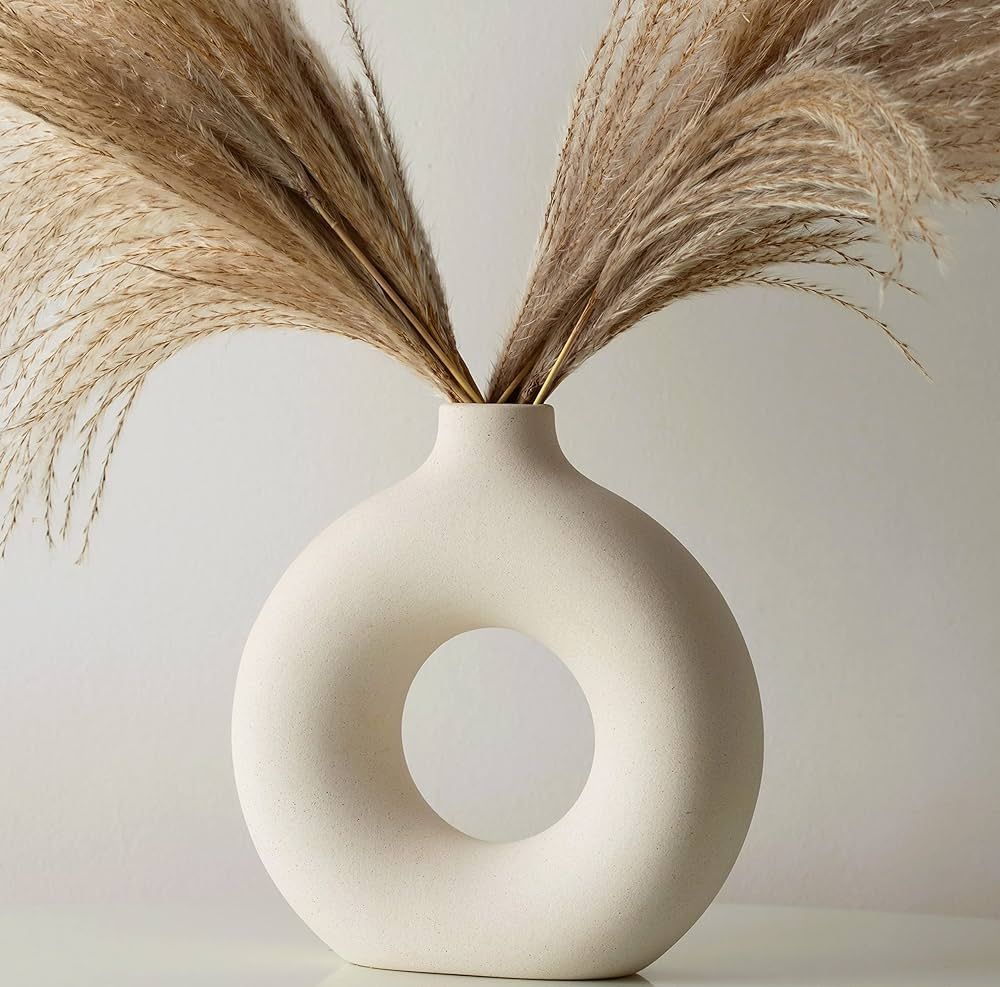 White Ceramic Vase for Pampas Grass, Bedroom Decor Aesthetic, Vases for Decor, Vase White Decor, ... | Amazon (US)