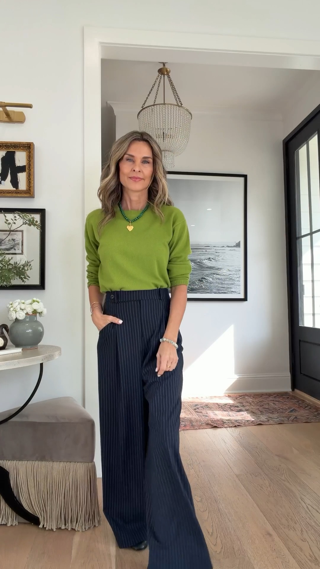 I’m 5’6’’
-J Crew green sweater size XS
-Tanya Taylor pinstripe pant size 0, size up if in between. I had them hemmed. Exact pants are on ShopMy https://go.shopmy.us/p-43589827
-Zara shoes TTS
-Sequin jewelry discount code Tammy20
-BenaarLA cinched waist trenchcoat TTS

#LTKOver40 #LTKSeasonal #LTKootd