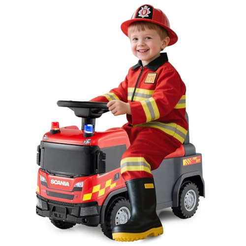 HONEY JOY Ride On Fire Truck, Licensed Scania Push Car, Light & Sound, Under-Seat Storage, No Pow... | Amazon (US)