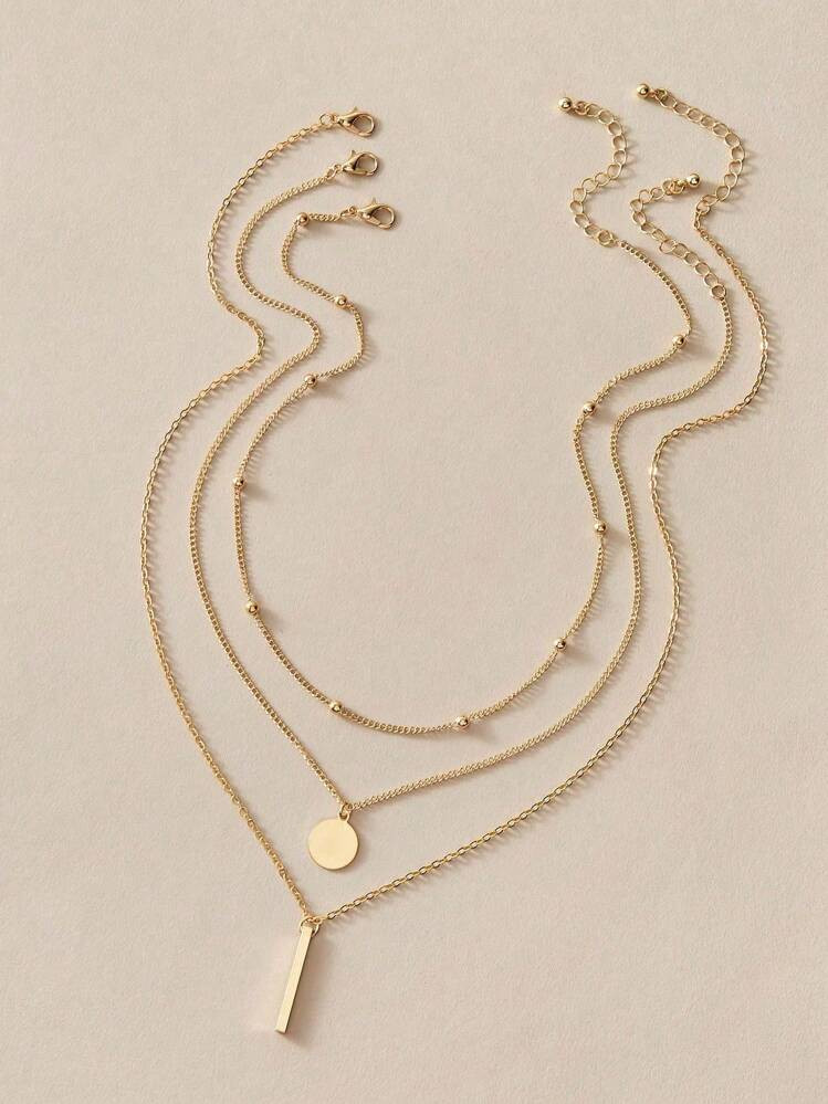 3pcs/Set New Fashionable Gold Multi-Layer Chain Circle Pendant Necklace, Jewelry Accessories For ... | SHEIN