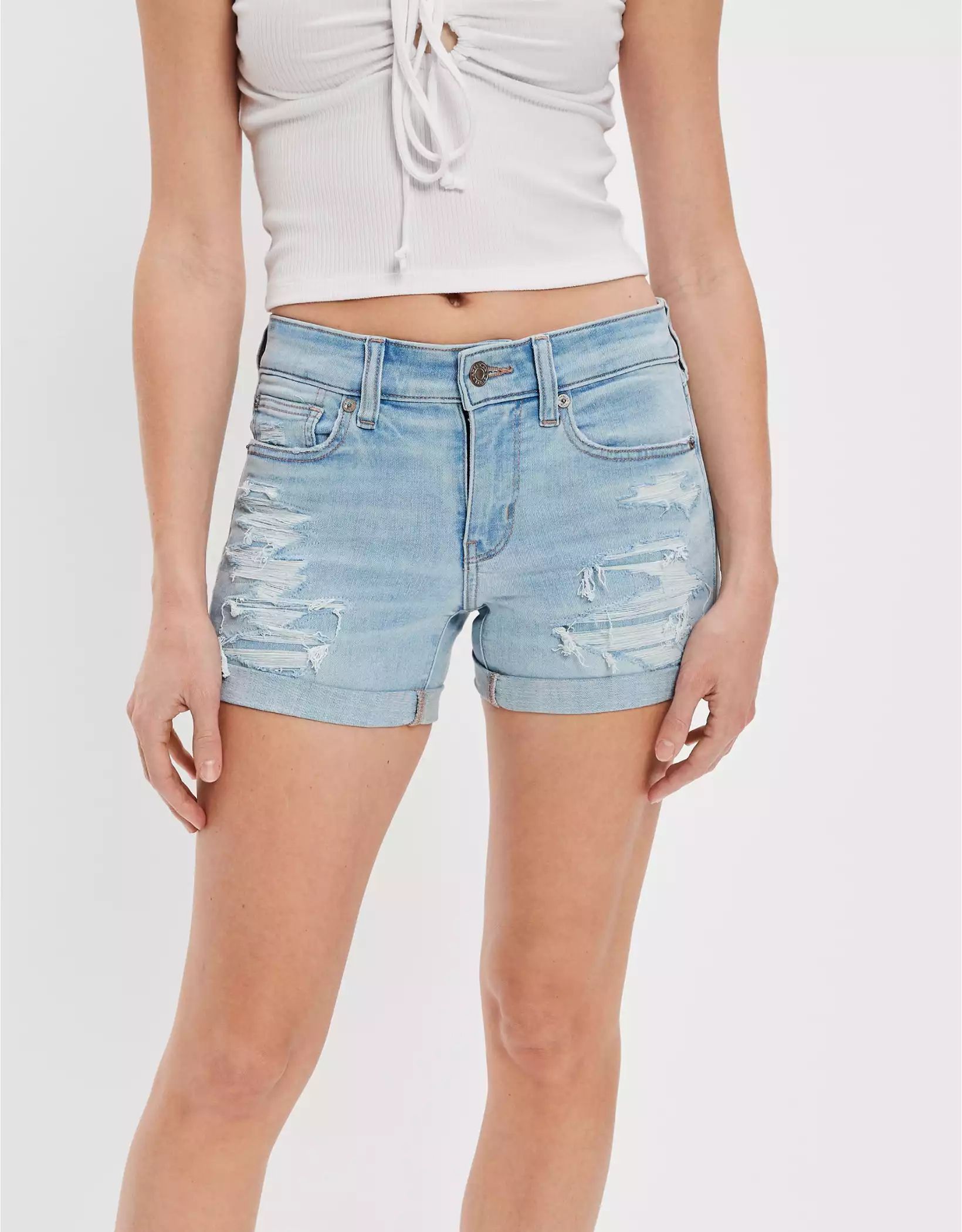 AE Ne(x)t Level Denim Midi Short | American Eagle Outfitters (US & CA)