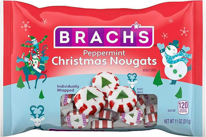 Brach's Peppermint Christmas Nougats, Individually Wrapped Mixed Flavors, Christmas Candy, 11 oz | Amazon (US)