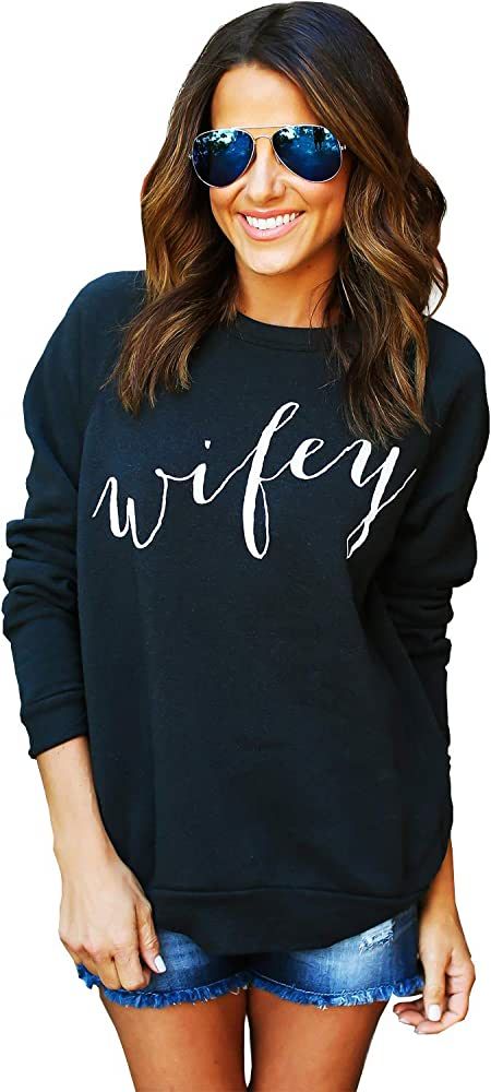 Wifey Sweatshirt t Shirts for Women Shirt just Married Honeymoon Bride Tshirt Womens Wedding Wife... | Amazon (US)