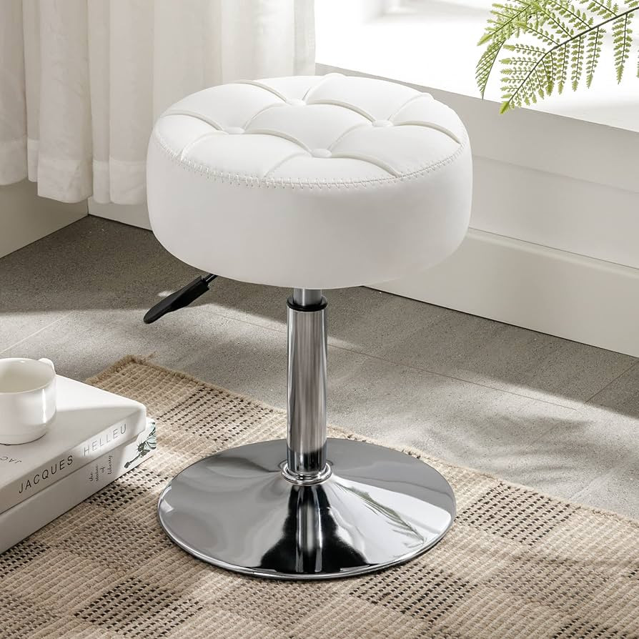LUE BONA Adjustable Vanity Stool, 360 Swivel Chair for Makeup Room, White Faux Leather Stool for ... | Amazon (US)