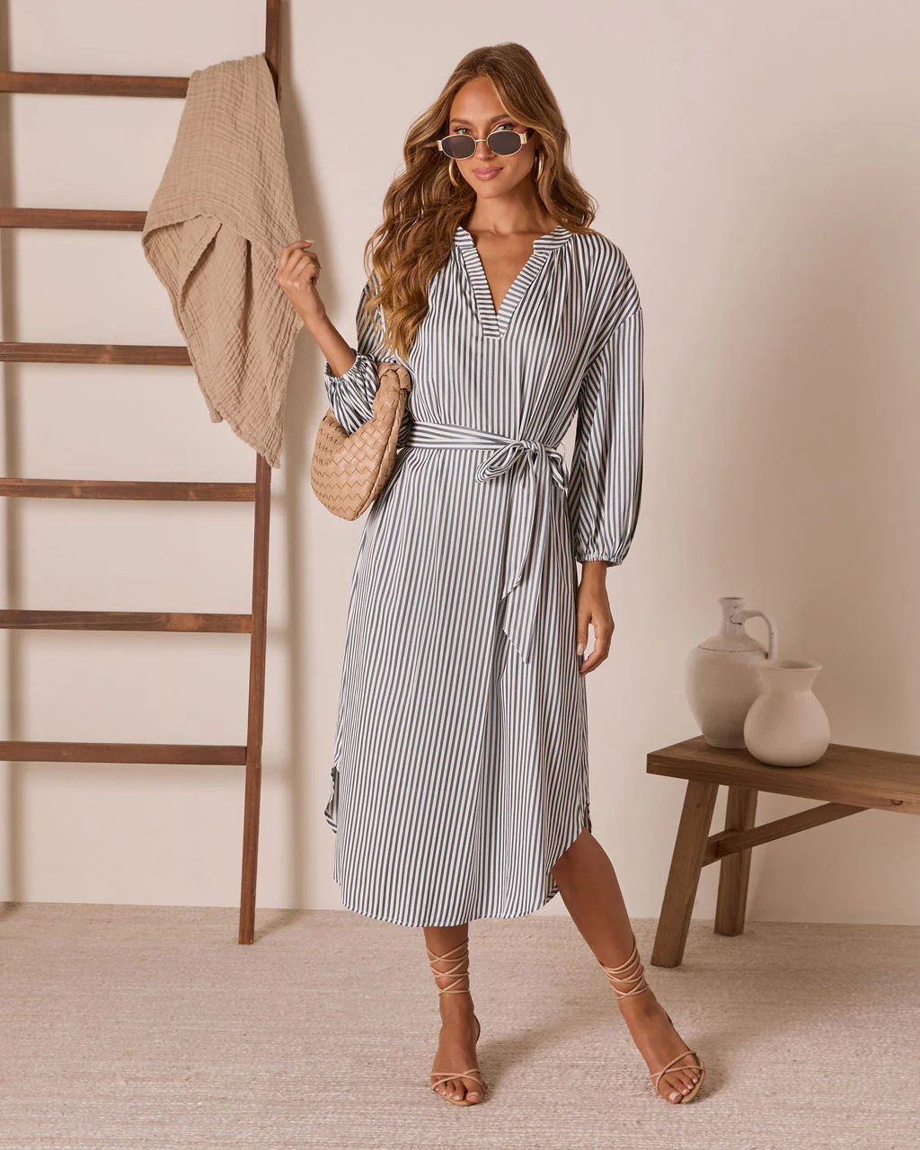 Midsummers Day Waist Tie Midi Shirt Dress | VICI