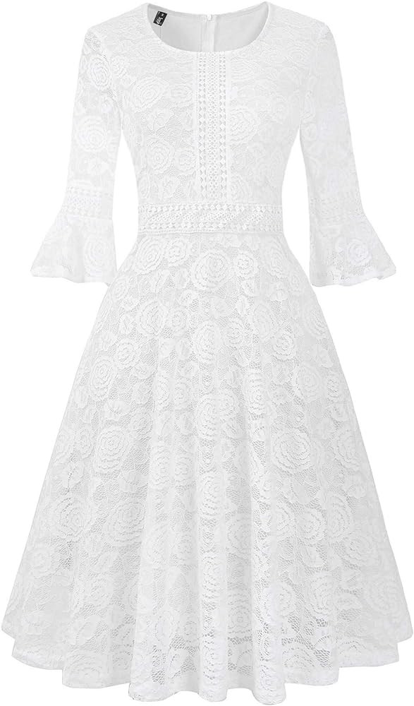 Women Wedding Dress Lace Bridesmaid Vintage Formal Cocktail Party Swing Dresses | Amazon (US)