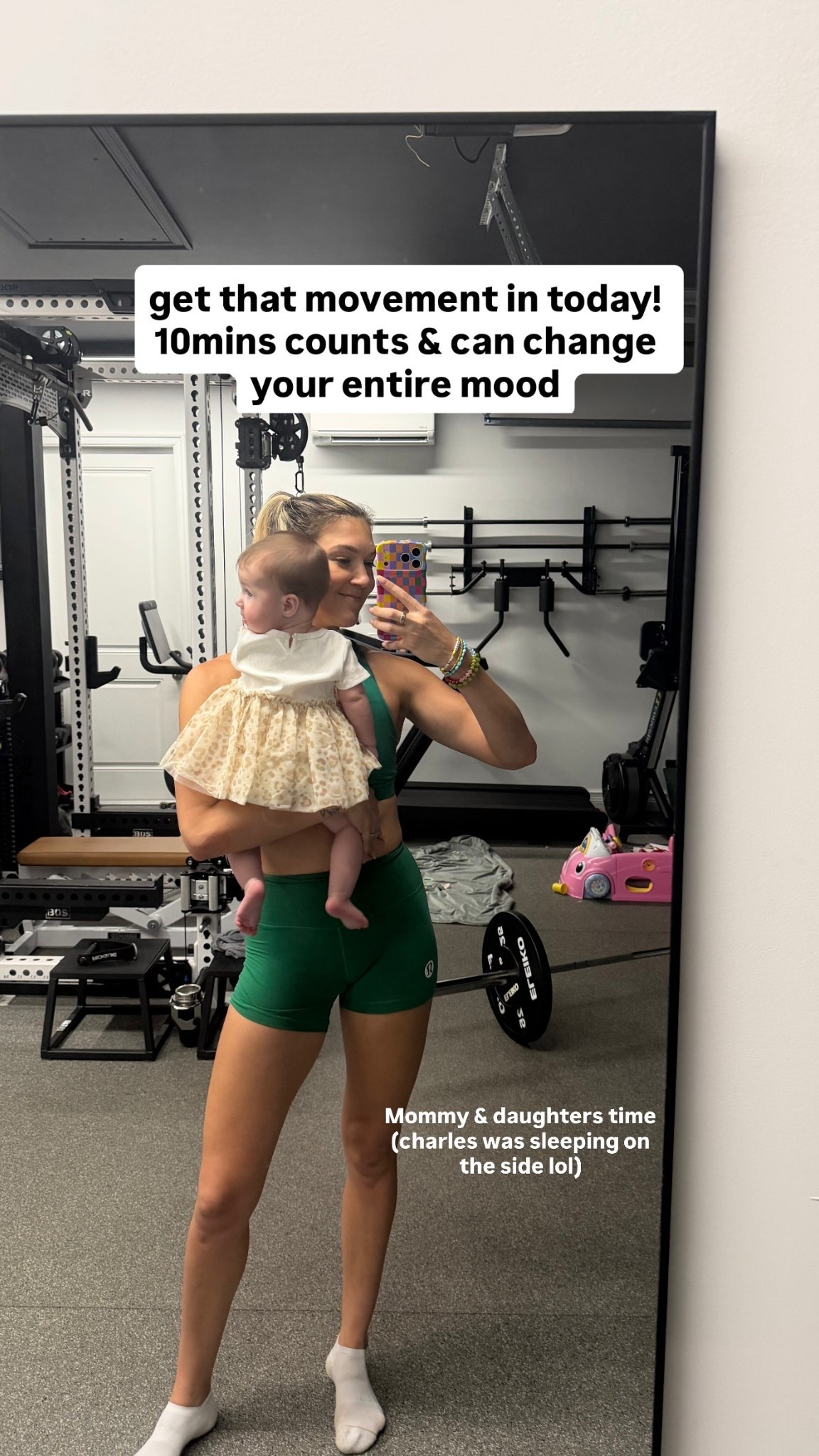 Mommy & daughters time (charles was sleeping on the side lol) get that movement in today! 10mins counts & can change your entire mood