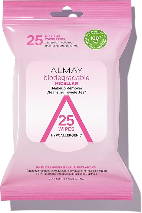 Almay Makeup Remover Cleansing Towelettes, Biodegradable Micellar Water Wipes for Sensitive Skin,... | Amazon (US)