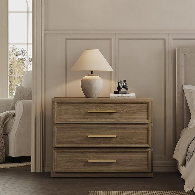 SICOTAS Night Stand Oversized Extra Large Nightstand Tall Bedside Side Table with 3 Drawers with ... | Amazon (US)