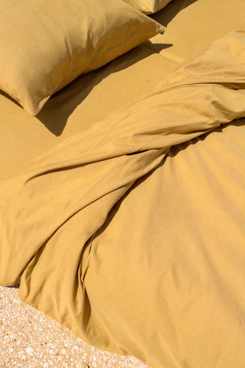 Linen Duvet Cover and Pillow Sham Set in Mustard Gold | Kotn
