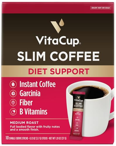 VitaCup Slim Instant Coffee Packets, with Garcinia, Fiber, B Vitamins, Bold & Smooth, Medium Dark Roast, 100% Arabica Coffee in Single Serve Sticks, 10 Ct | Amazon (US)