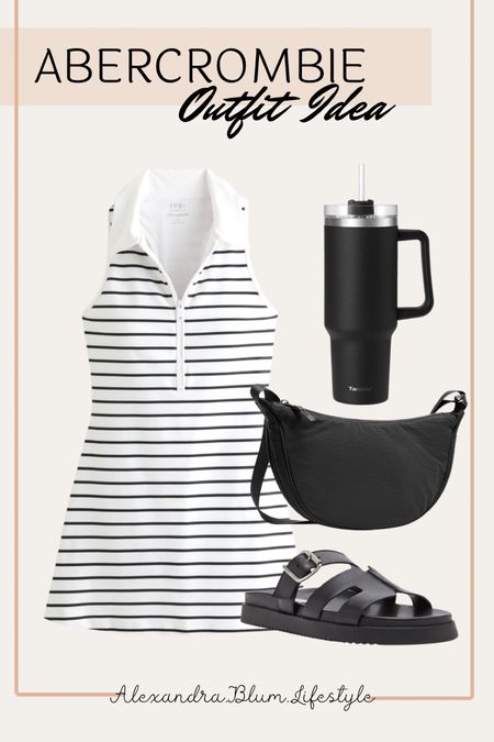 Striped collar mini active dress from Abercrombie! This is so cute for this summer when you are out with the kids, playing summer sports, or traveling! Summer outfit! Spring outfit! Travel outfit! 

#LTKstyletip #LTKshoecrush #LTKfindsunder100