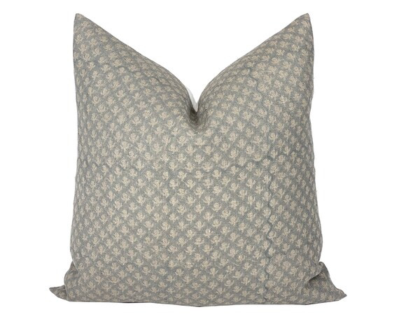 MEADOW  Designer Soft Grey Linen Pillow Cover Block Print - Etsy | Etsy (US)