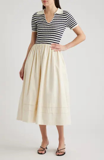 Hybrid Stripe Pointelle Rib & Woven Dress | Nordstrom