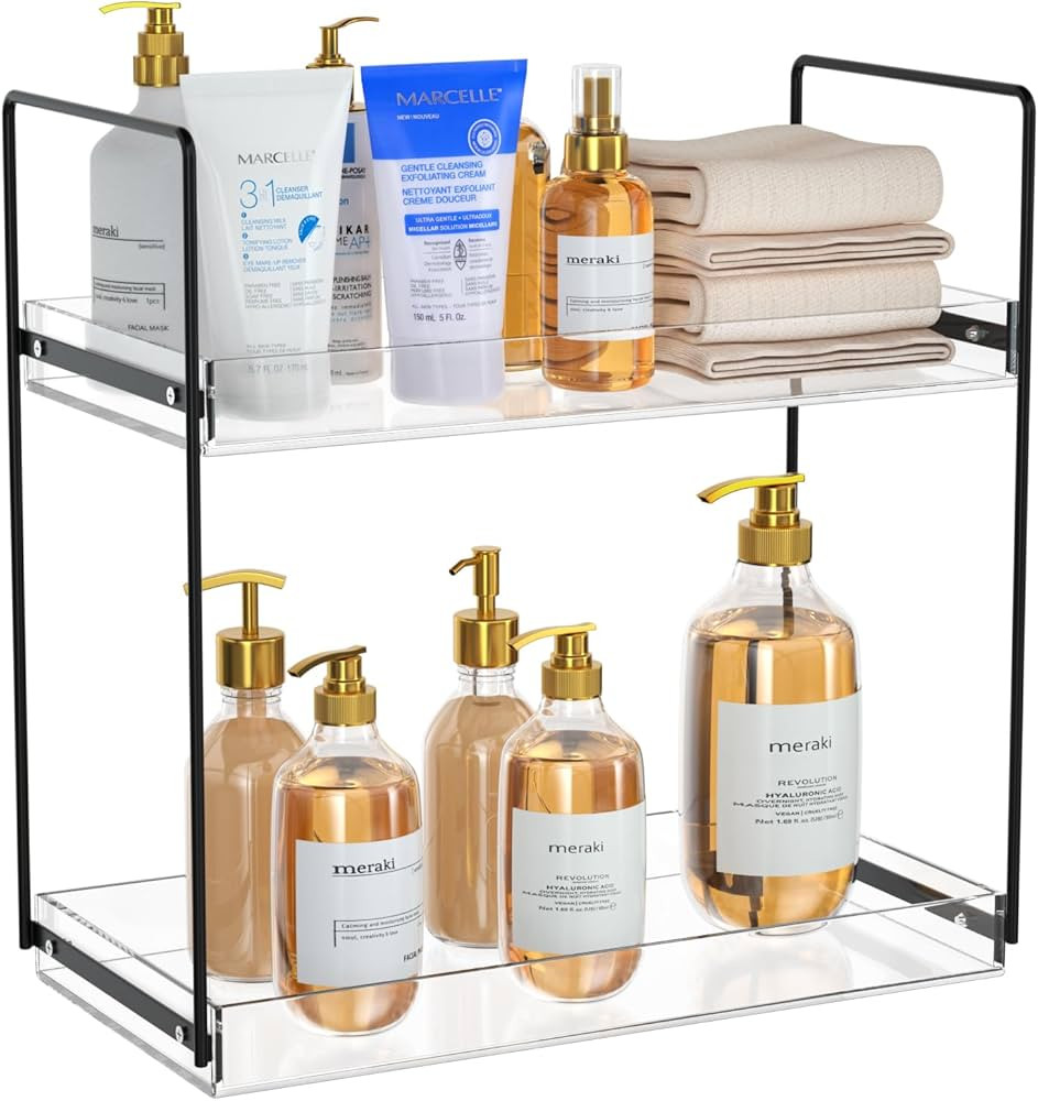 Bathroom Countertop Organizer, 2 Tier Acrylic Tray Vanity Counter Skincare Organizer Shelf, Home ... | Amazon (US)