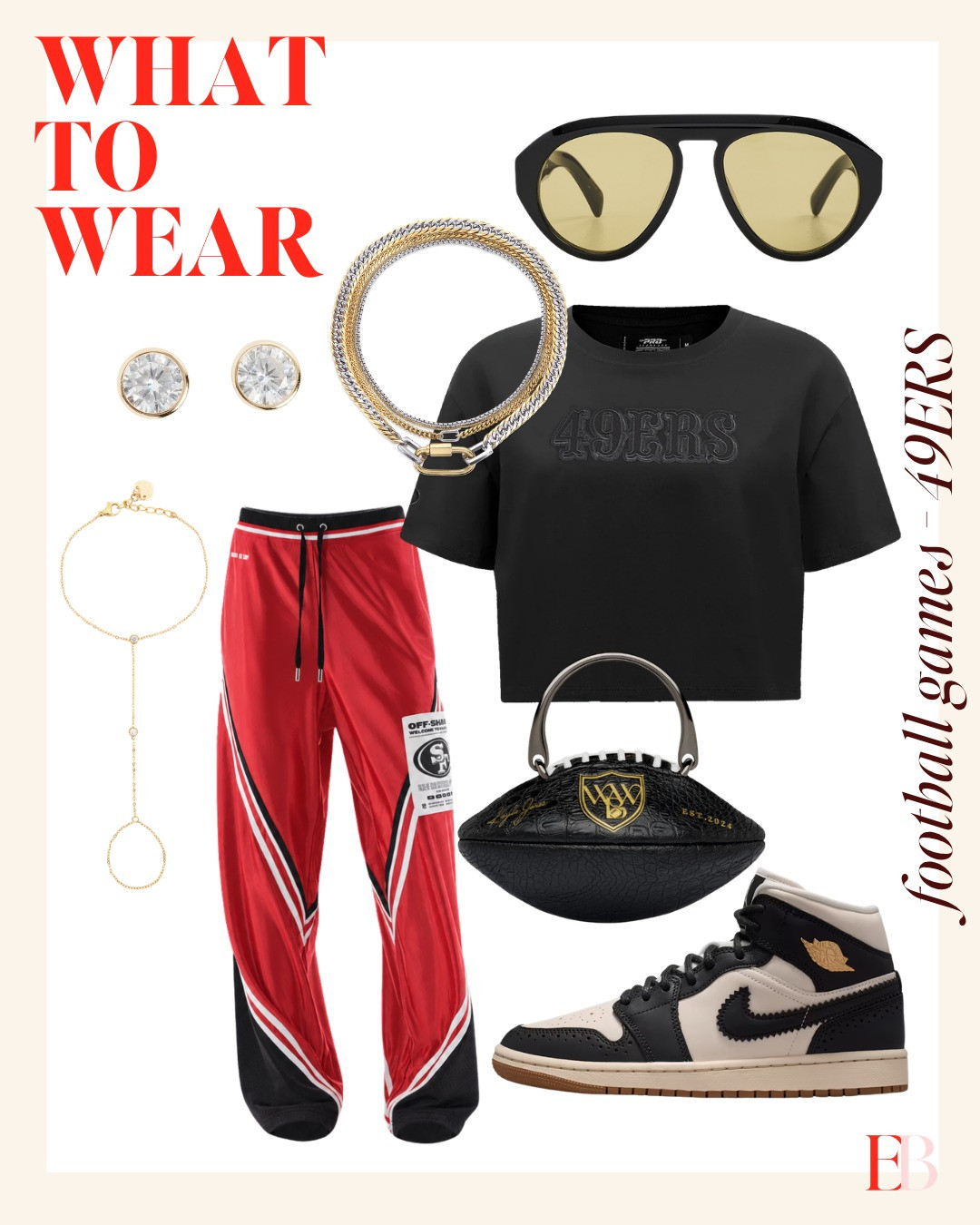 Track pants aren't just for the gym anymore. Red and black, Jordans, and that carabiner necklace again, because good pieces work harder than you think. 

 #football #49ers #nfl #gameday #LTKootd