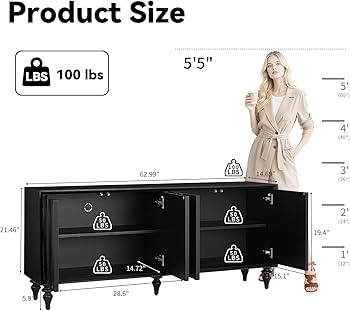 LKTART 62.99" Sideboard Buffet Cabinet with Storage, Solid Wood Kitchen Storage Cabinet Credenza ... | Amazon (US)