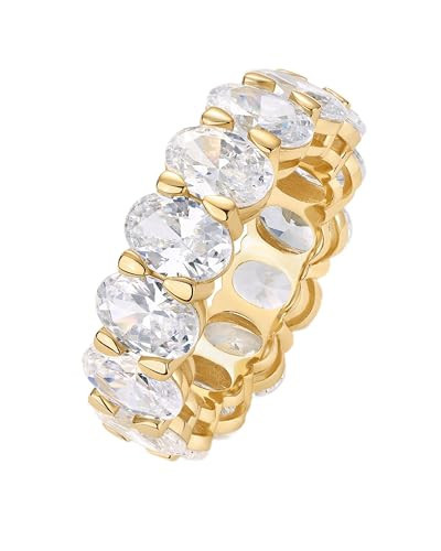 PAVOI 14K Yellow Gold Plated Eternity Ring for Women | Statement Eternity Band Rings with Oval Cubic Zirconia | Stackable Wedding Band | Love Engagement Trendy Bridal Jewelry - Yellow, Size 8 | Amazon (US)