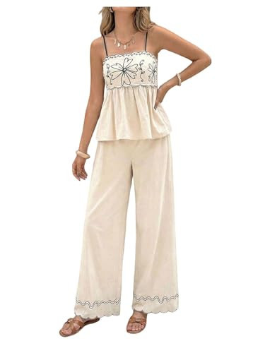 SOLY HUX Women's Summer Outfits Floral Camisole and Long Pants Casual 2 Piece Set Vacation Resort Wear Apricot Floral Large | Amazon (US)