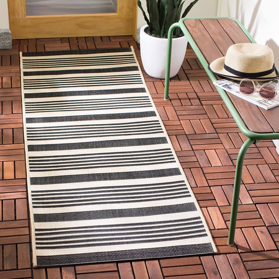 SAFAVIEH Courtyard Collection 2'3" x 6'7" Black/Bone CY6062 Stripe Indoor/ Outside Waterproof Eas... | Amazon (US)