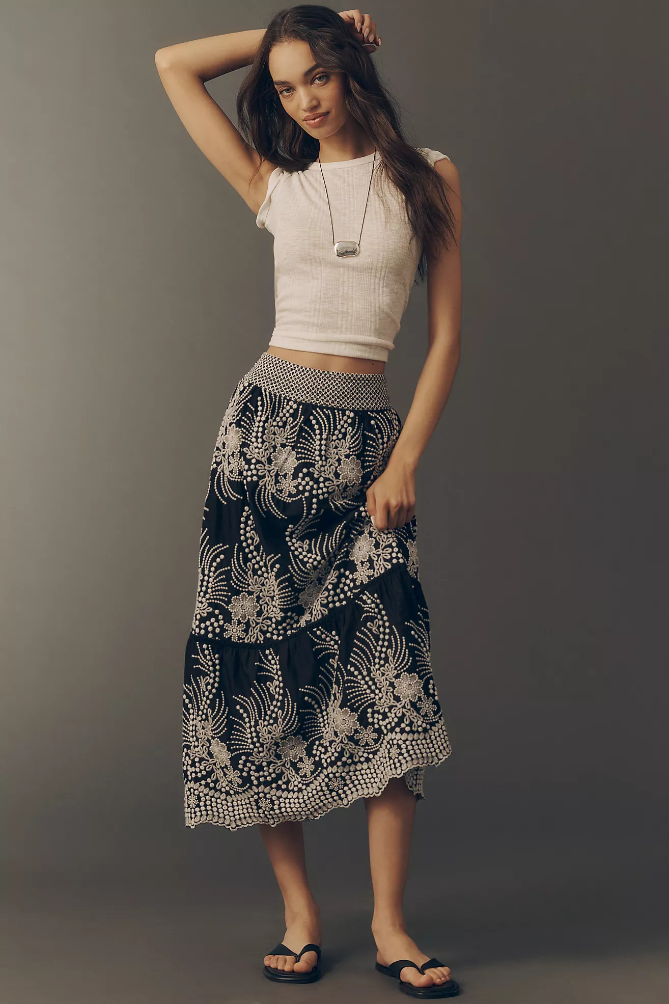 By Anthropologie Cotton Tiered Midi Skirt | Anthropologie (US)