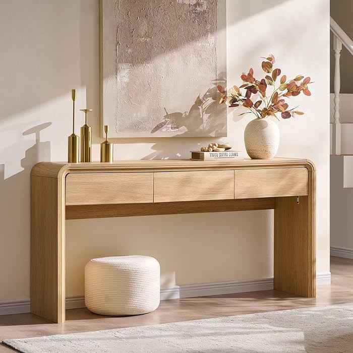 Aitjunz 63'' Console Table with 3 Drawers, Modern Entryway Table with Curved Profile Design, Narr... | Amazon (US)