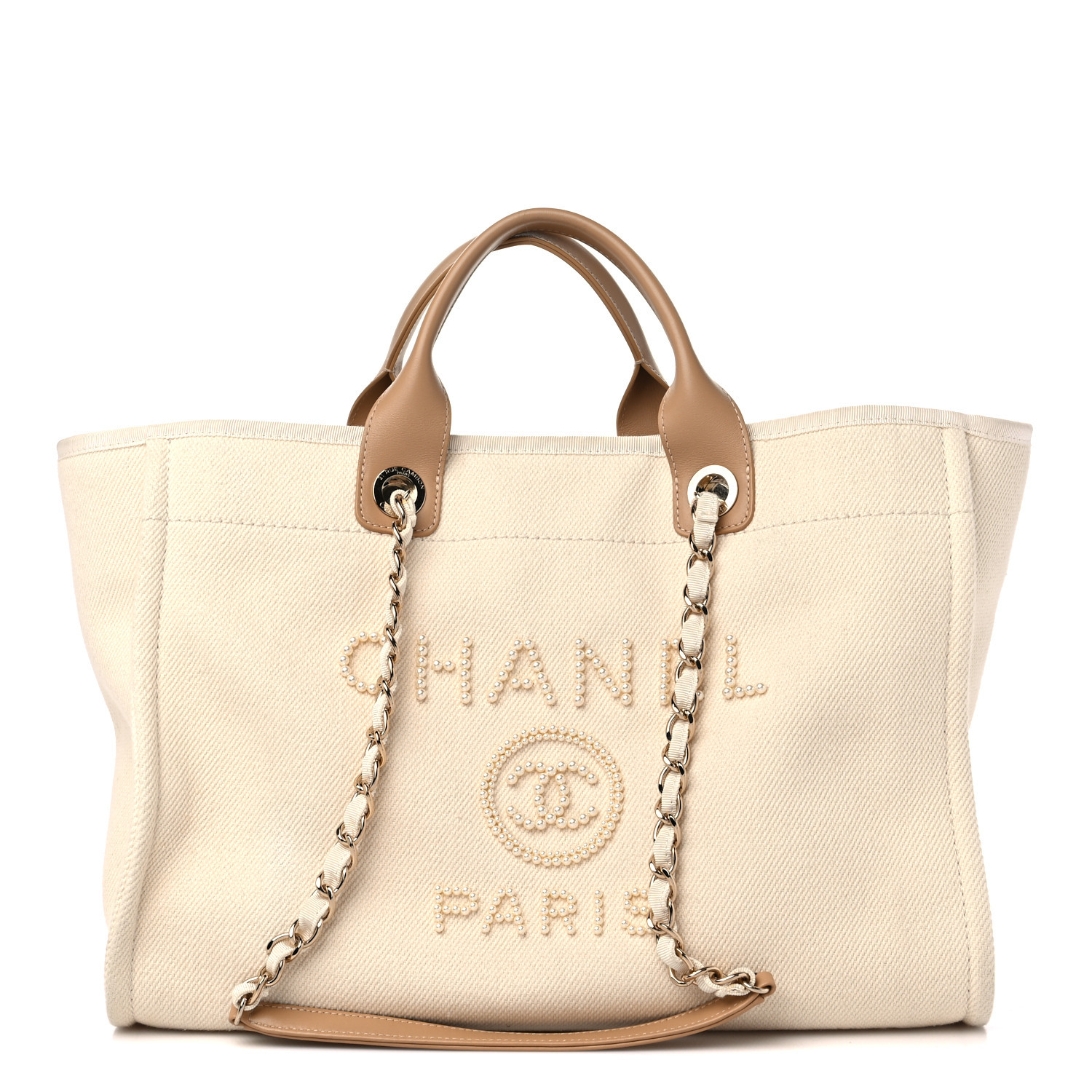 Canvas Pearl Medium Deauville Tote Ecru Beige | FASHIONPHILE (US)