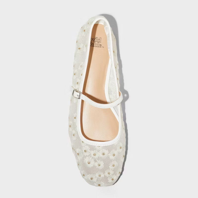 Women's Elsa Embroidered Floral Mesh Mary Jane Ballet Flats with Memory Foam Insole - Wild Fable... | Target
