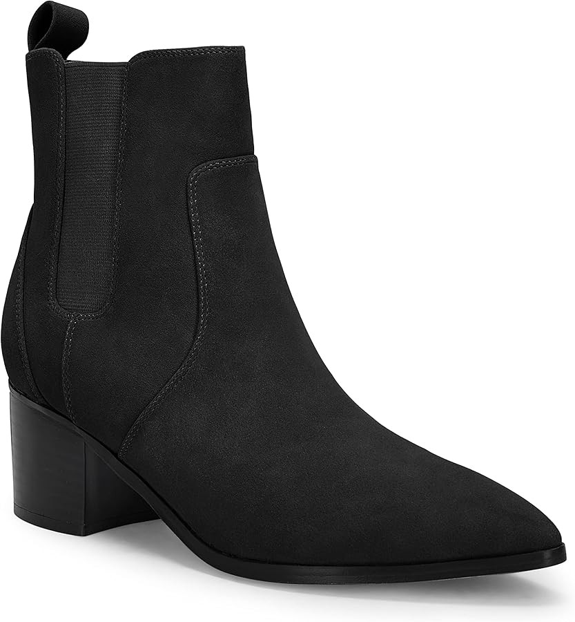 Coutgo Womens Ankle Boots Chelsea Pointed Toe Stacked Low Heel Vintage Booties Shoes with Zipper | Amazon (US)