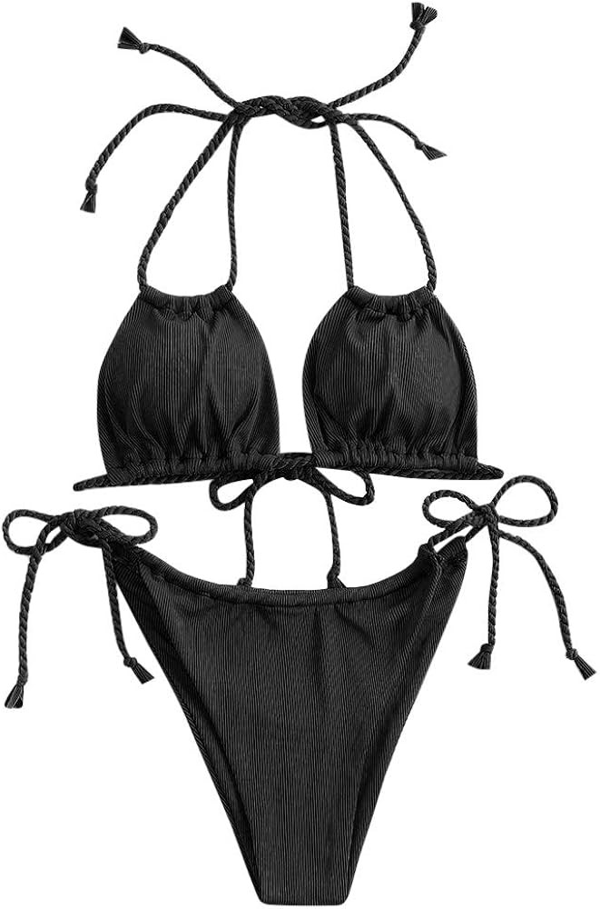ZAFUL Triangle Bikini Set Black Bikini Set Black Swimsuit Black Bathing Suit Amazon Bikini 2024 | Amazon (US)