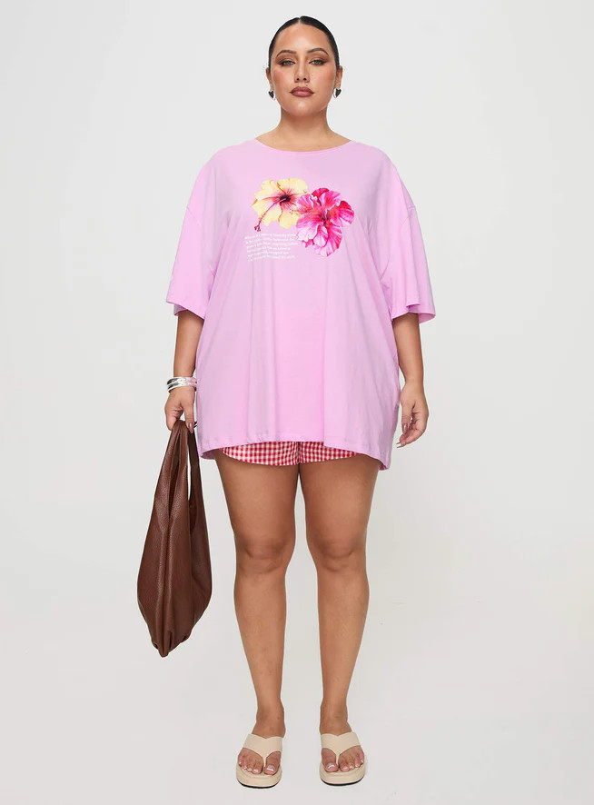 Hibiscus Haven Oversized Tee Pink Curve | Princess Polly US