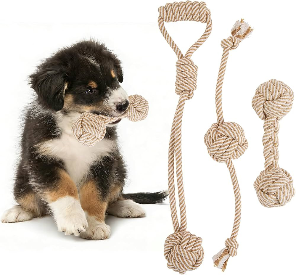 Dog Rope Toy for Small Dog 3pcs, Natural Chew Toys for Puppy, Medium & Small Dogs, Tug of War Rop... | Amazon (US)