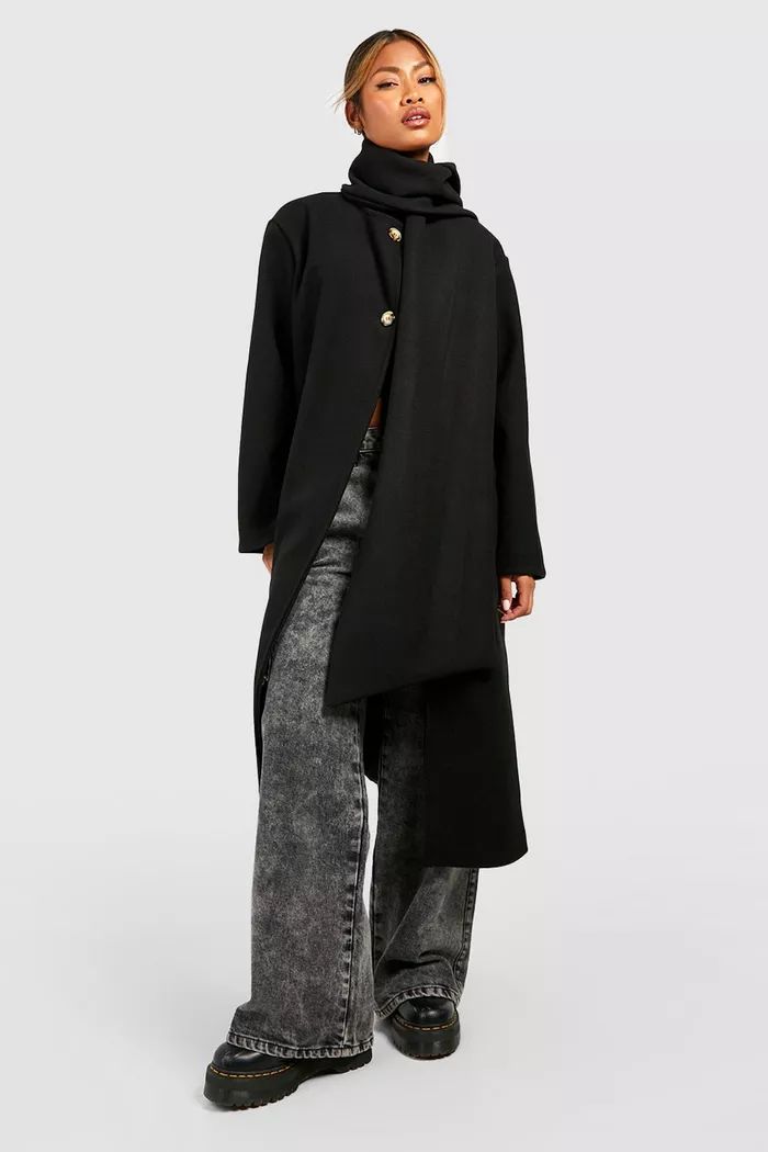 Scarf Wool Look Midi Coat | boohoo (US & Canada)