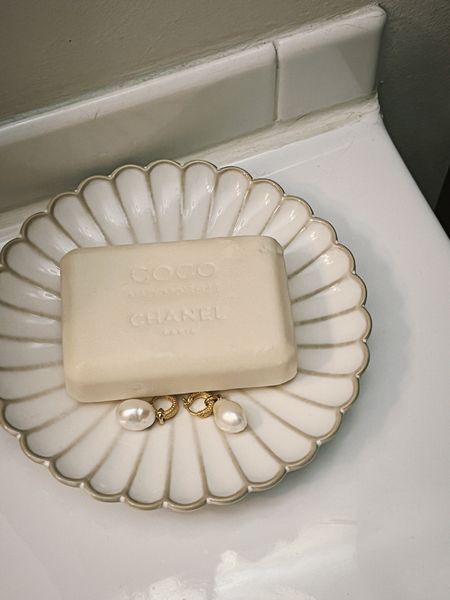 Coffee cup and saucer, Valentine’s Day gifts for her, affordable luxury items, Chanel soap, Pearl drop earrings